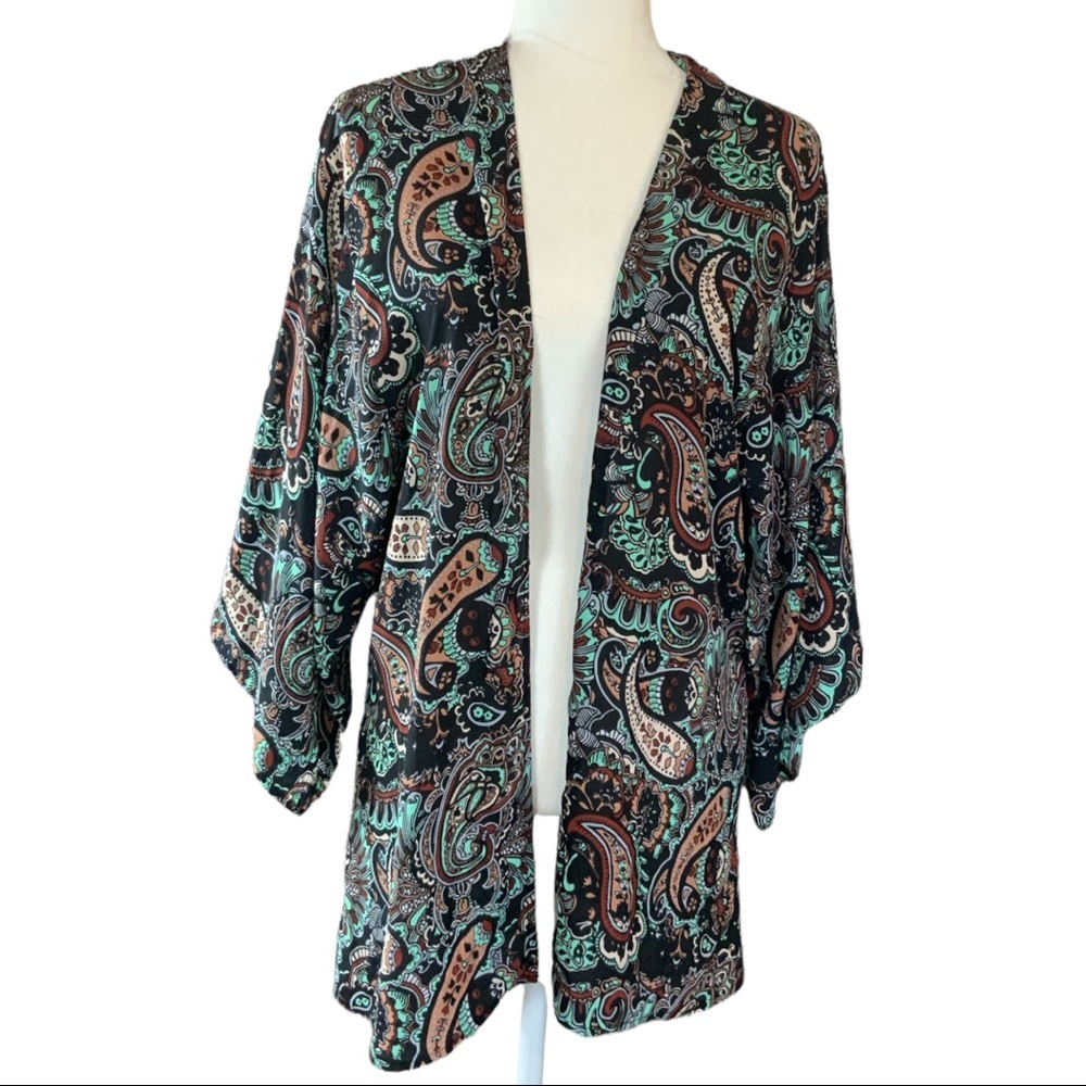 Let them Eat Cake paisley multicolor open front bohemian sheer kimono Size S